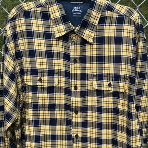 Izod Navy Yellow Checked Long Sleeve Mens Large